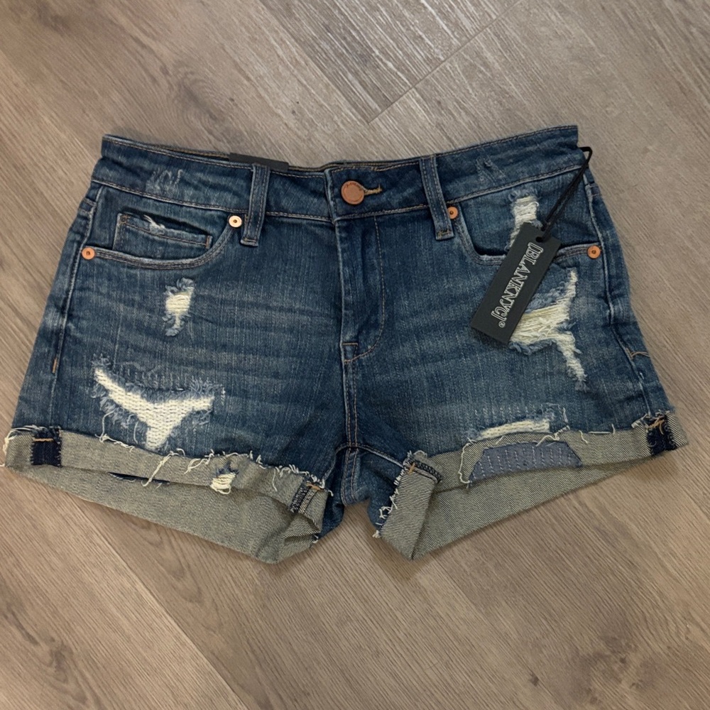 NEW- Blank NYC Dark Blue Distressed Jean Shorts - Picture 2 of 6